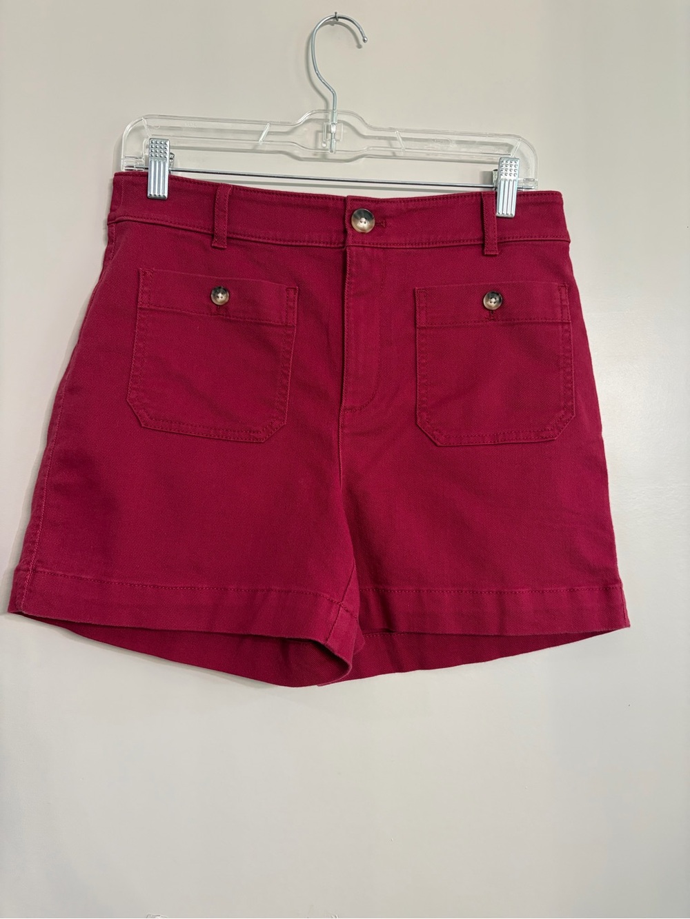 LOFT High-Waist Fuchsia Patch-Pocket Shorts